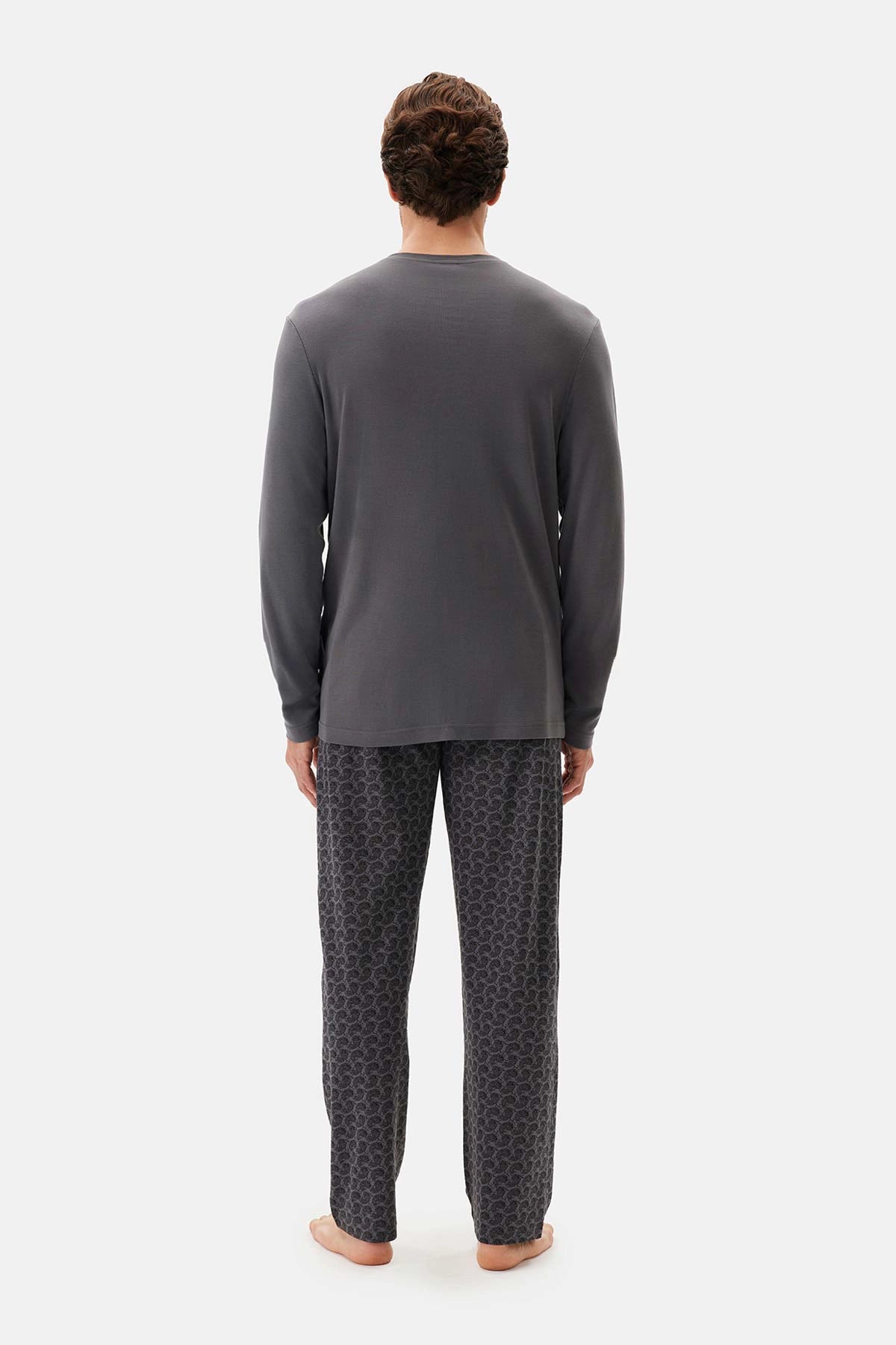 Füme Şal Desenli Örme Pijama Altı