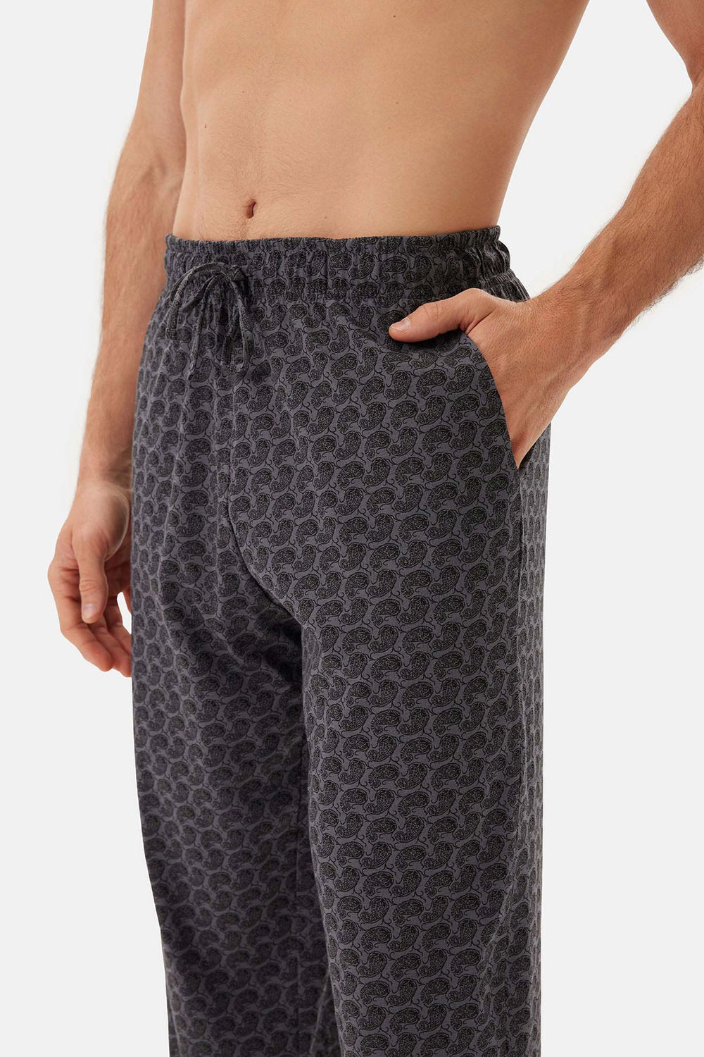 Füme Şal Desenli Örme Pijama Altı