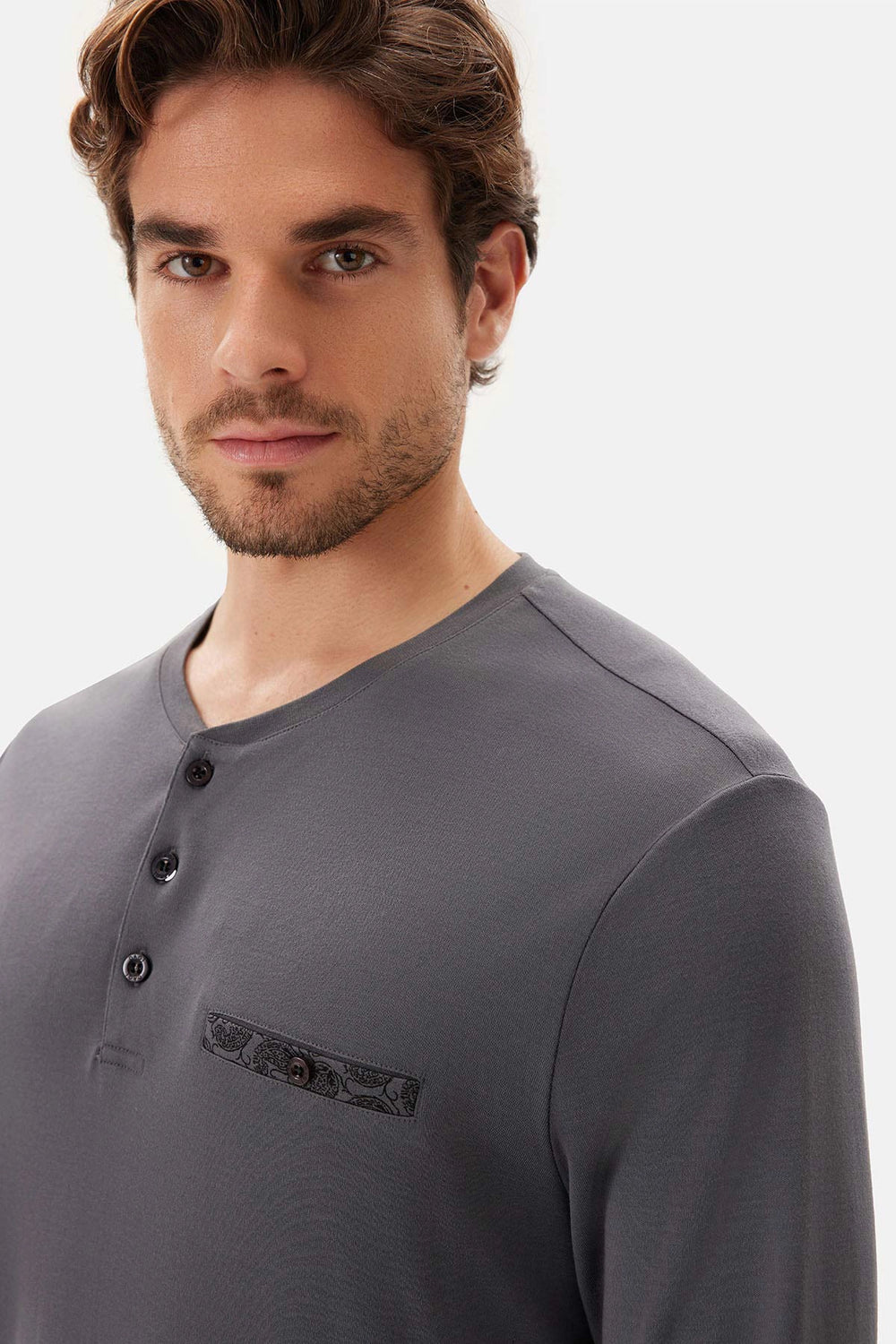 Füme Şal Desenli Örme Pijama Altı