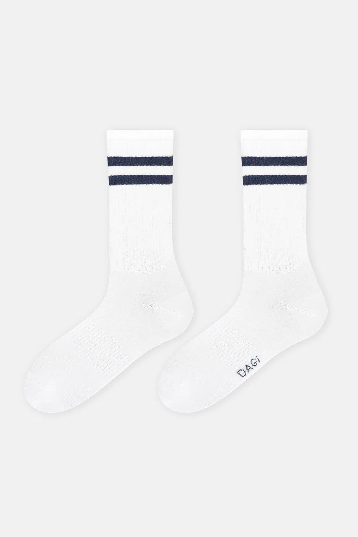 Beyaz Erkek Çizgi Desenli Spor Çorap 2'Li