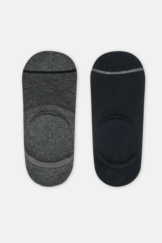 Grimelanj - Siyah Erkek 2'Li Pamuklu Jakar Desenli Görünmez Çorap