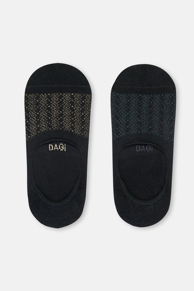 Siyah Erkek 2'Li Pamuklu Jakar Zıgzag Desenli Görünmez Çorap
