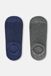 Gri-Lacivert Erkek 2'Li Pamuklu Çizgi Desenli Patik Çorap
