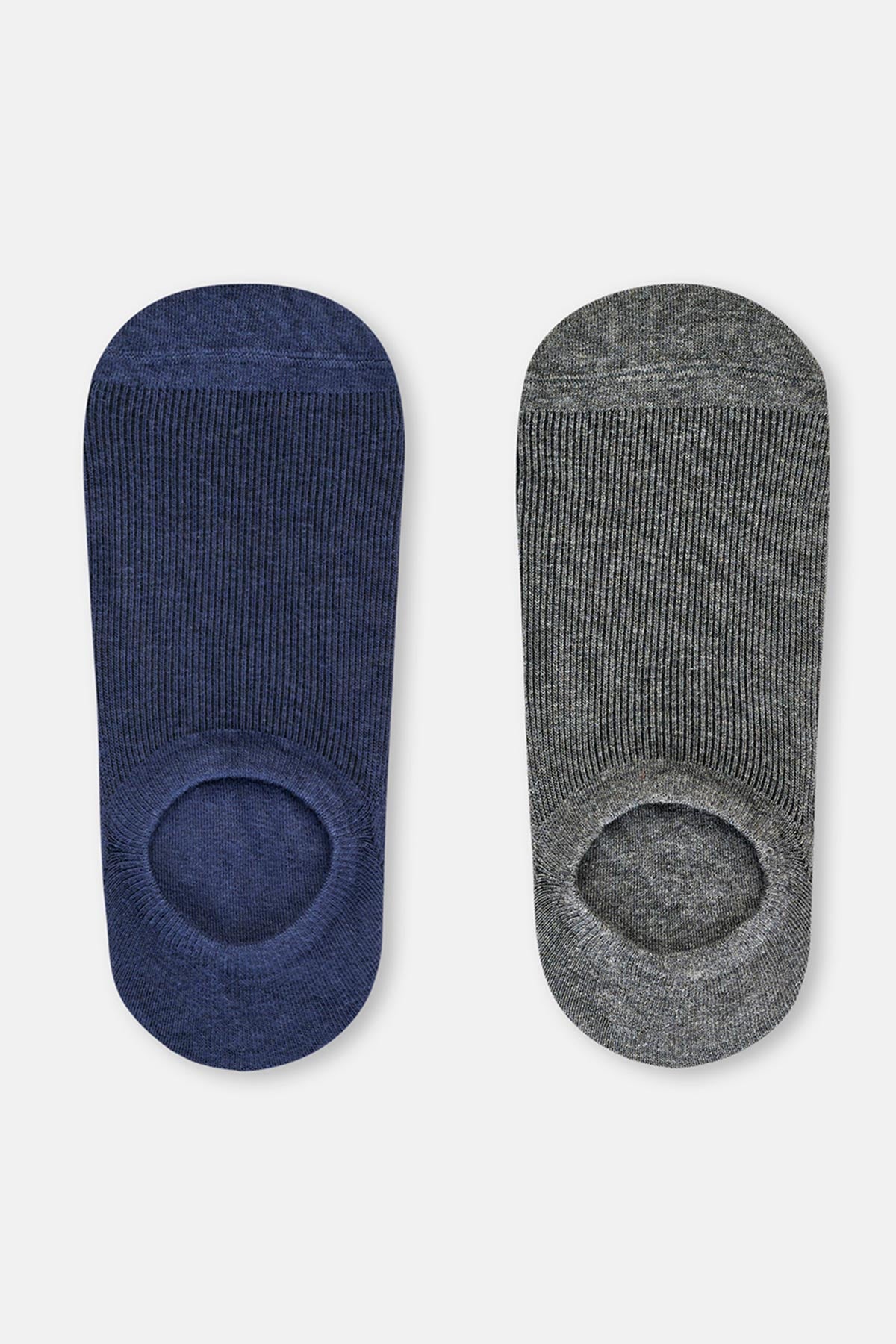 Gri-Lacivert Erkek 2'Li Pamuklu Çizgi Desenli Patik Çorap