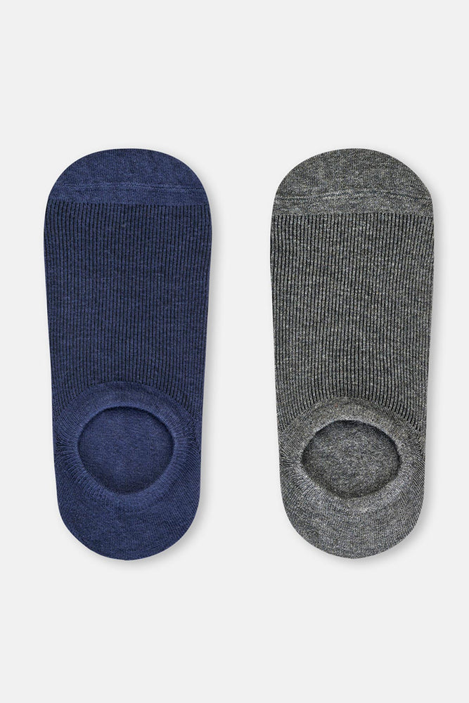 Gri-Lacivert Erkek 2'Li Pamuklu Çizgi Desenli Patik Çorap