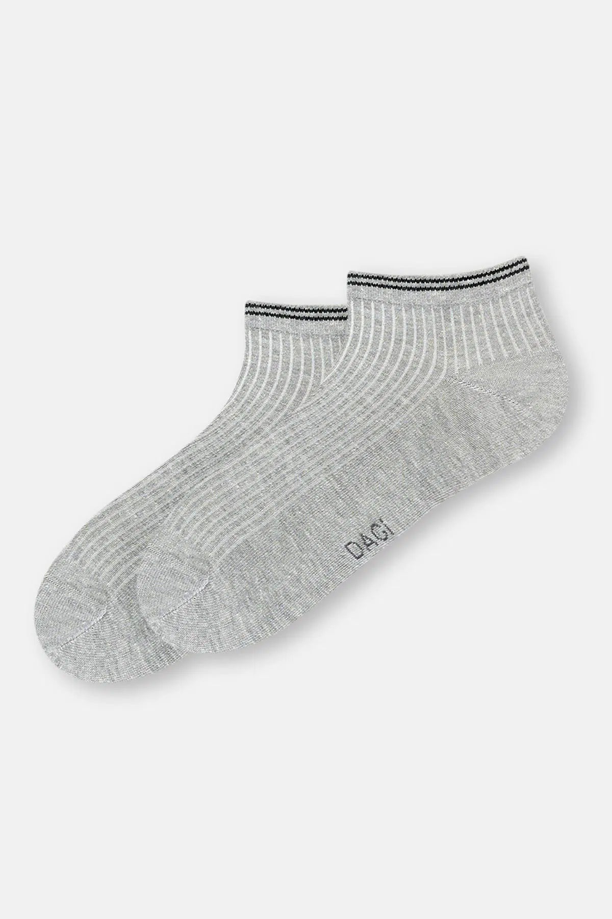 Beyaz-Gri Melanj Erkek 2'Li Pamuklu Rıb Dokulu Patik Çorap