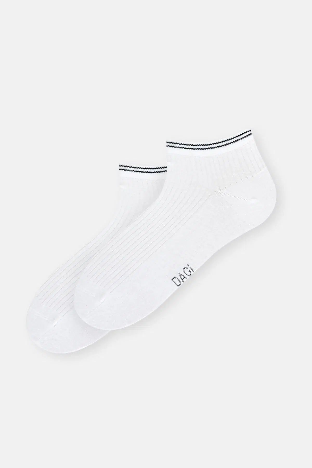 Beyaz-Gri Melanj Erkek 2'Li Pamuklu Rıb Dokulu Patik Çorap