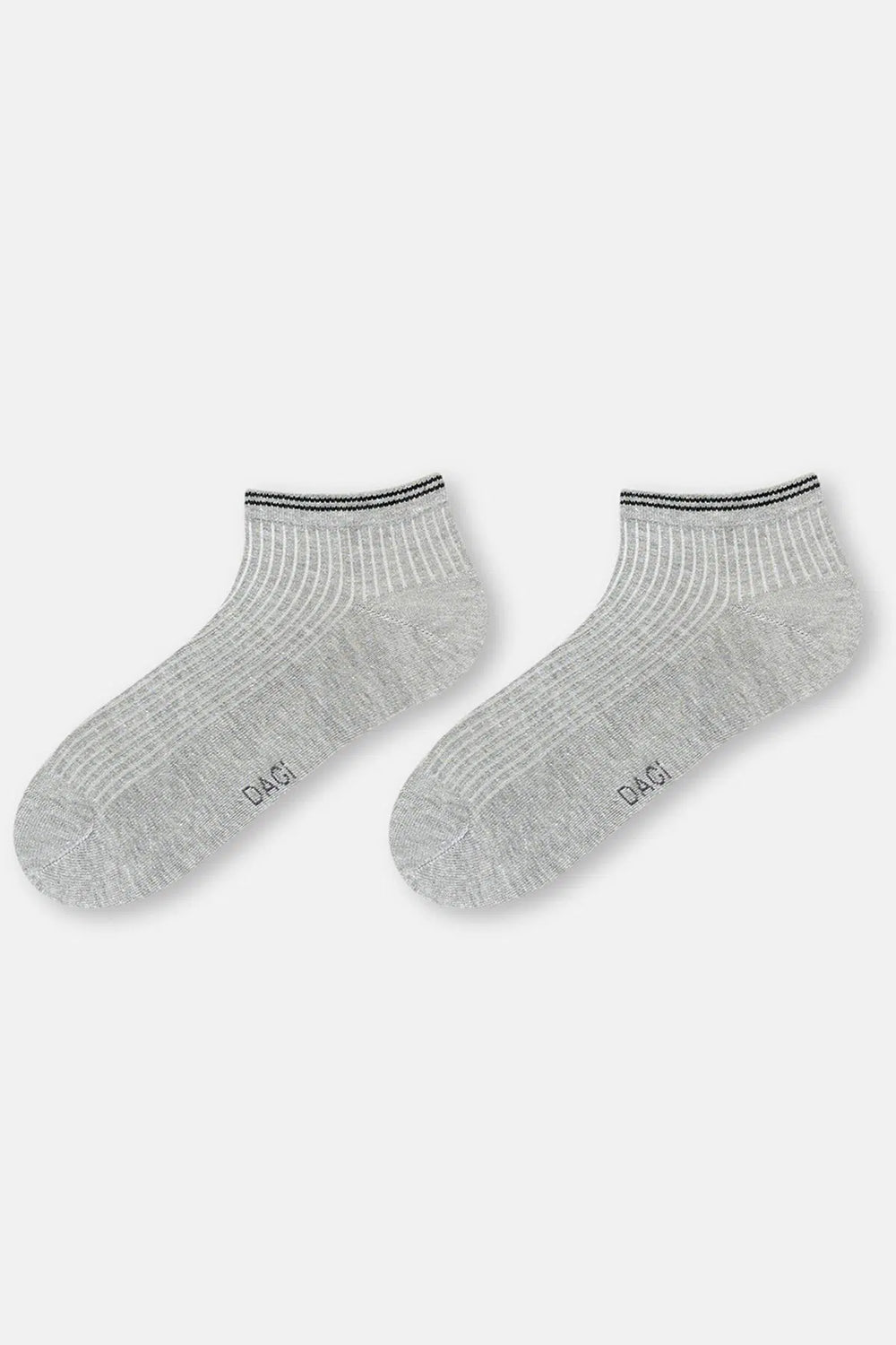 Beyaz-Gri Melanj Erkek 2'Li Pamuklu Rıb Dokulu Patik Çorap