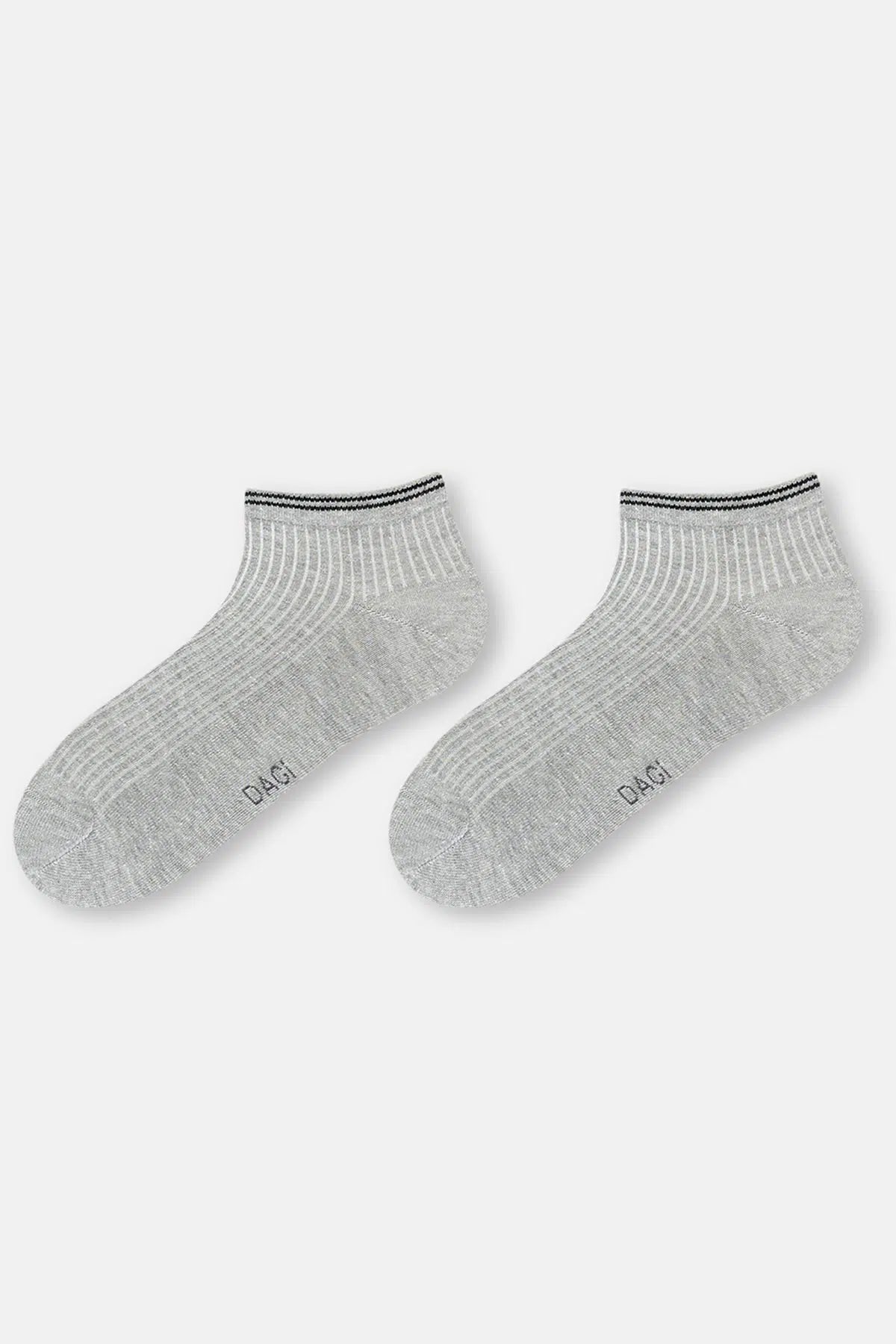 Beyaz-Gri Melanj Erkek 2'Li Pamuklu Rıb Dokulu Patik Çorap