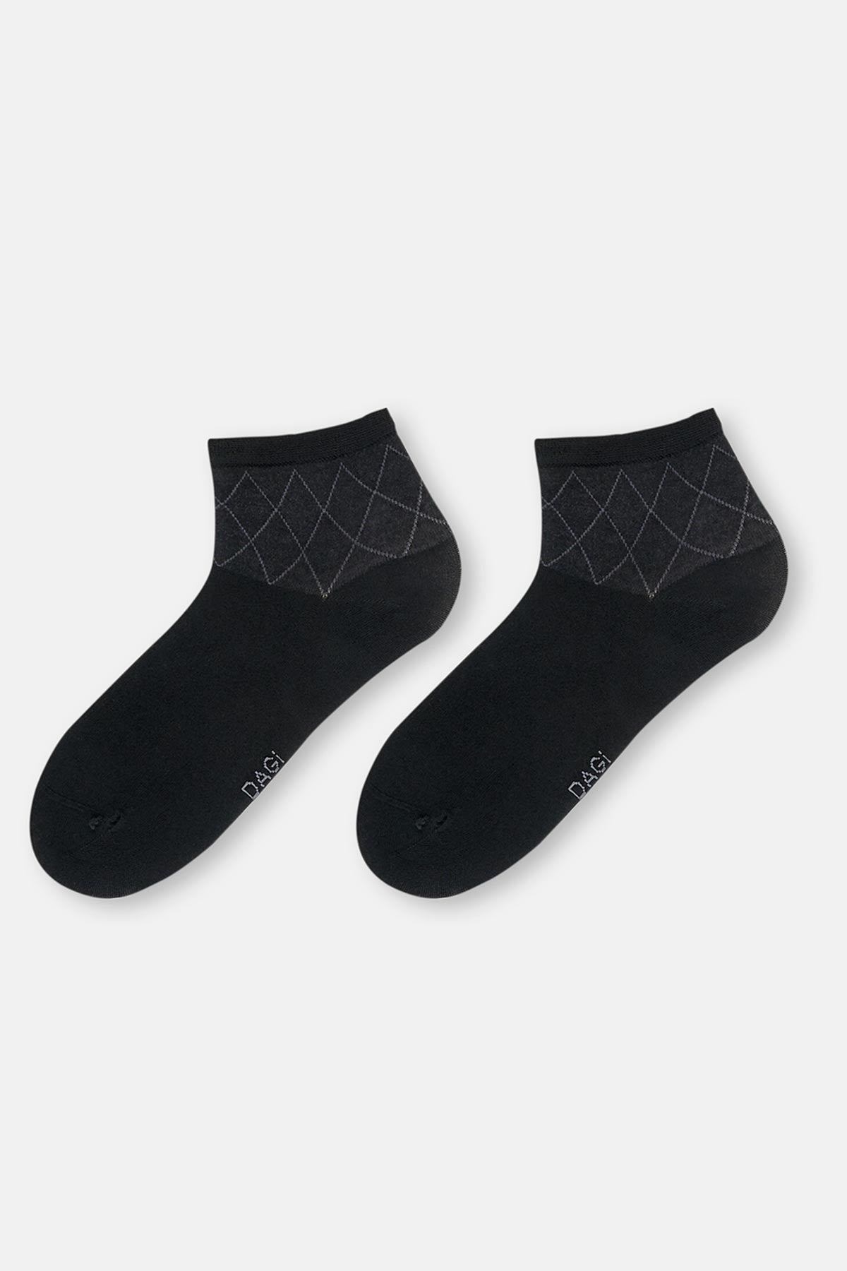 Siyah Erkek 2'Li Bambu Baklava Desen Quarter Çorap