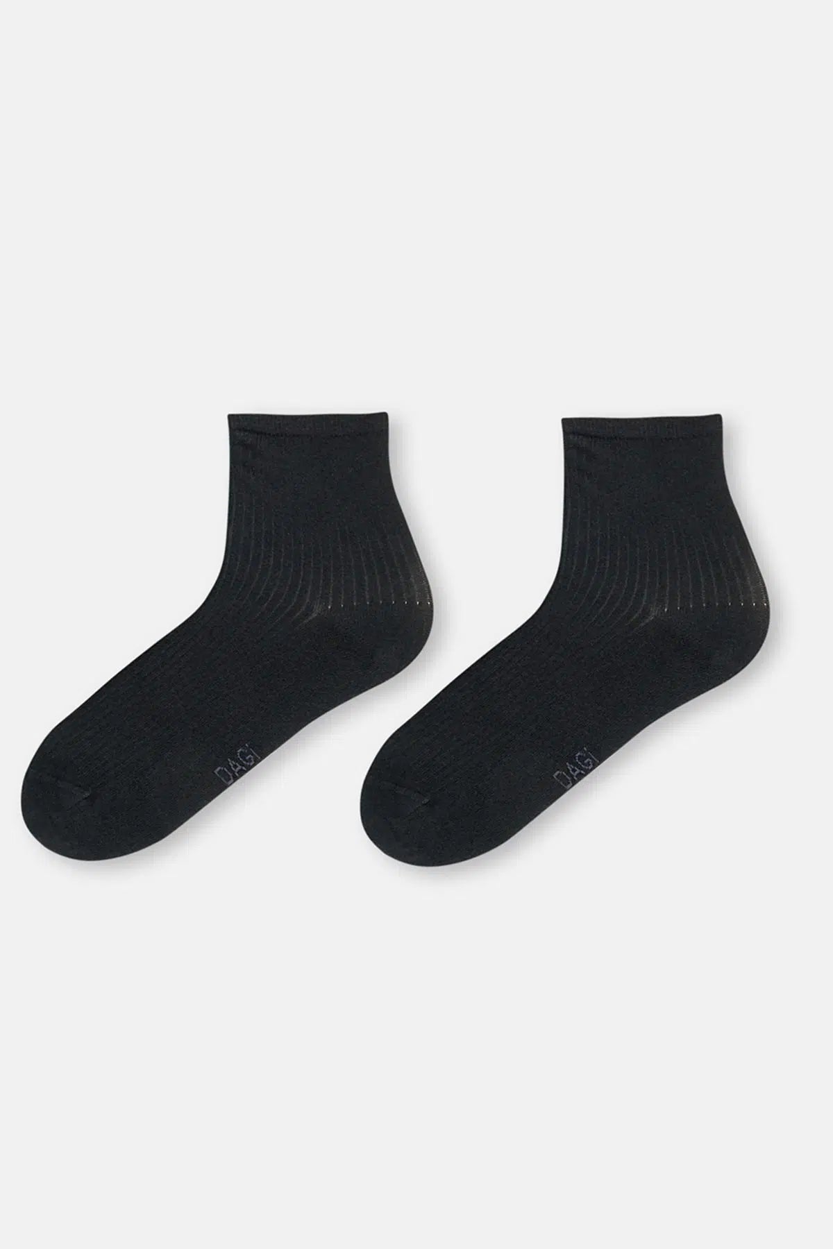 Siyah Erkek Pamuklu Rıb Dokulu Quarter Çorap