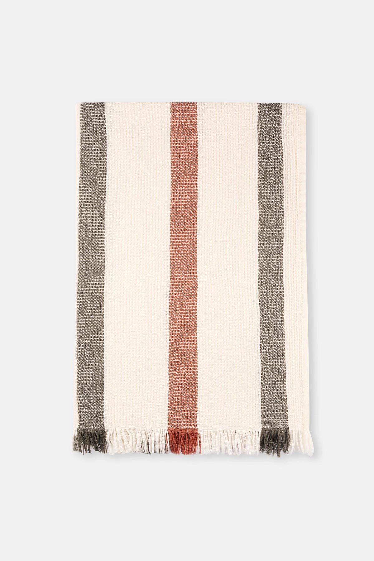 Bej cel Boyuna Çizgi Desen Waffle Peştemal 80X160