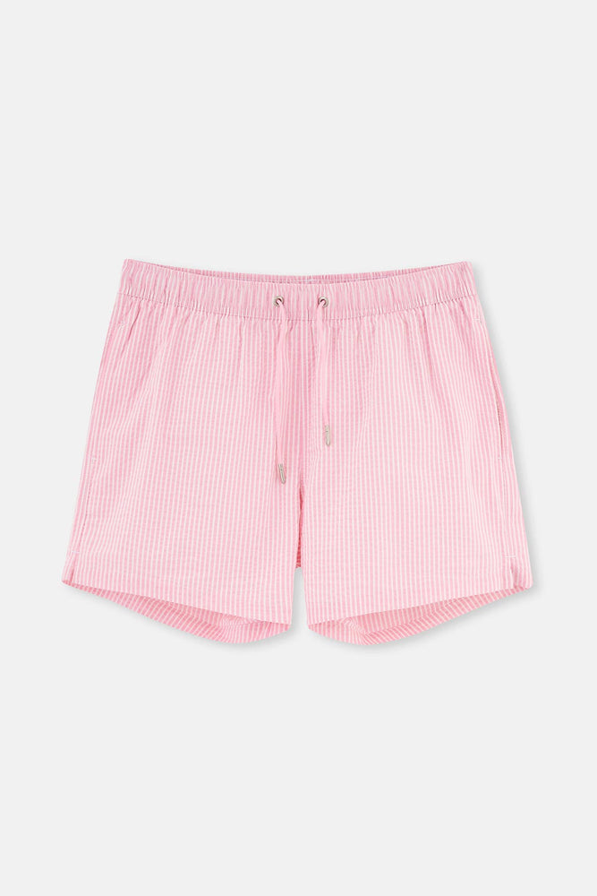 Beyaz-Pembe Kısa Çizgili Deniz Şortu