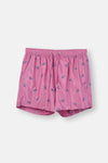 Pembe Palmiye Nakışlı Kısa Deniz Şortu
