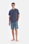 Indigo Bisiklet Yaka Baskılı Tişört Şort Pijama Takımı