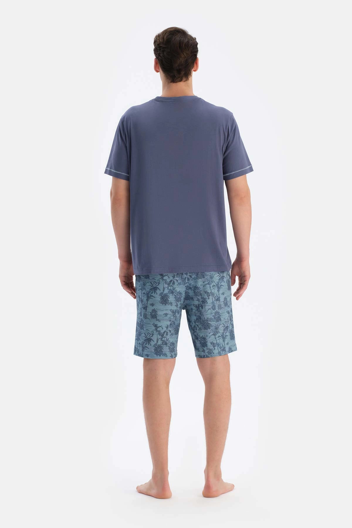 Indigo Bisiklet Yaka Baskılı Tişört Şort Pijama Takımı