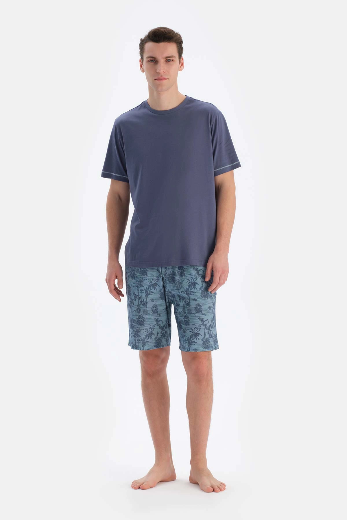 Indigo Bisiklet Yaka Baskılı Tişört Şort Pijama Takımı