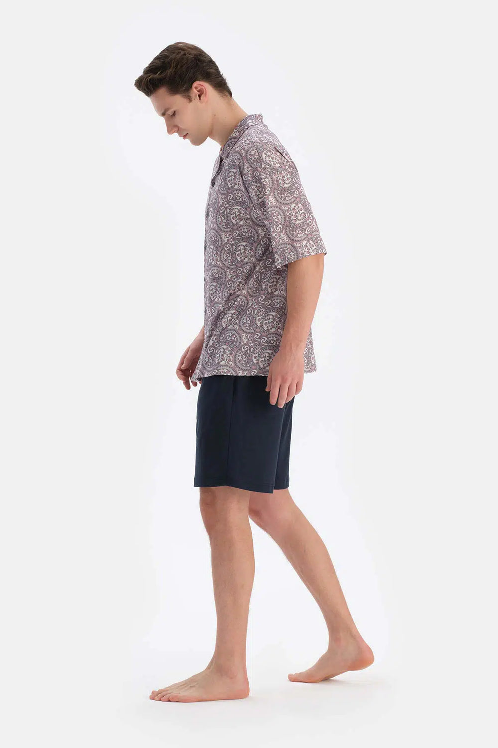 Multicolor Gömlek Yaka Kısa Kollu Desenli Modal Pijama Takımı