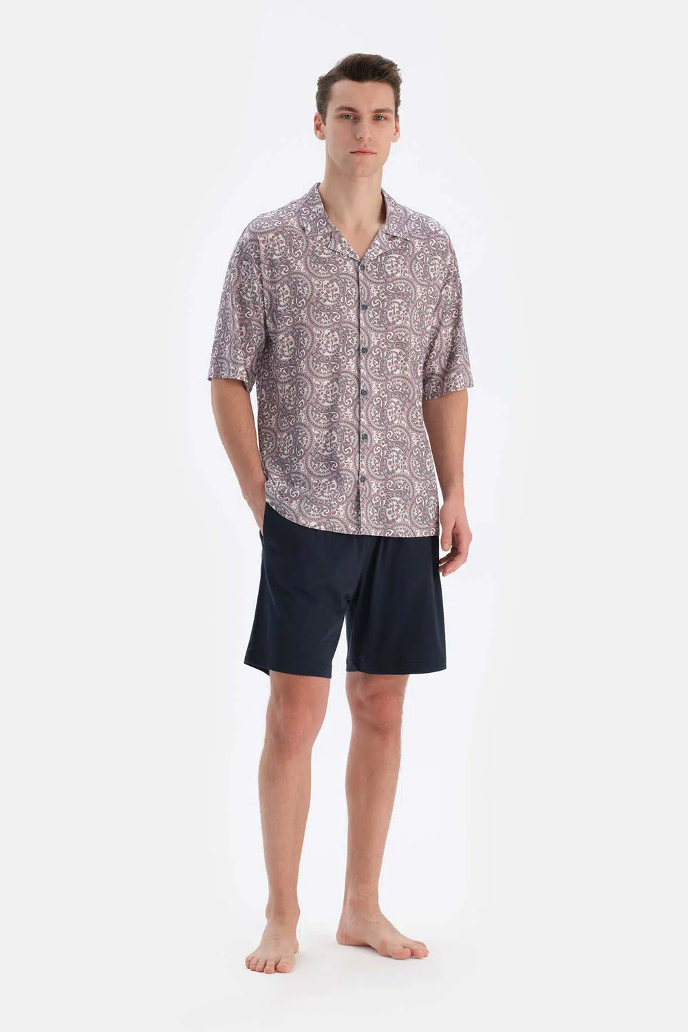 Multicolor Gömlek Yaka Kısa Kollu Desenli Modal Pijama Takımı