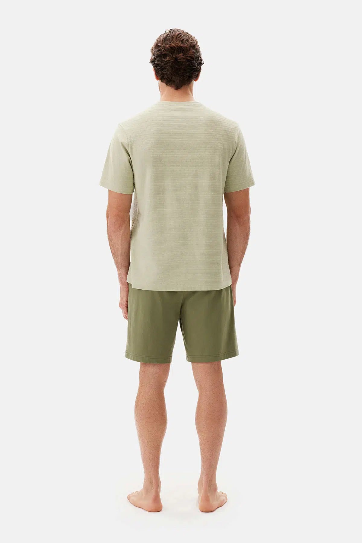 Açık Yeşil Bis Yaka Tişört Şort Pijama Takımı