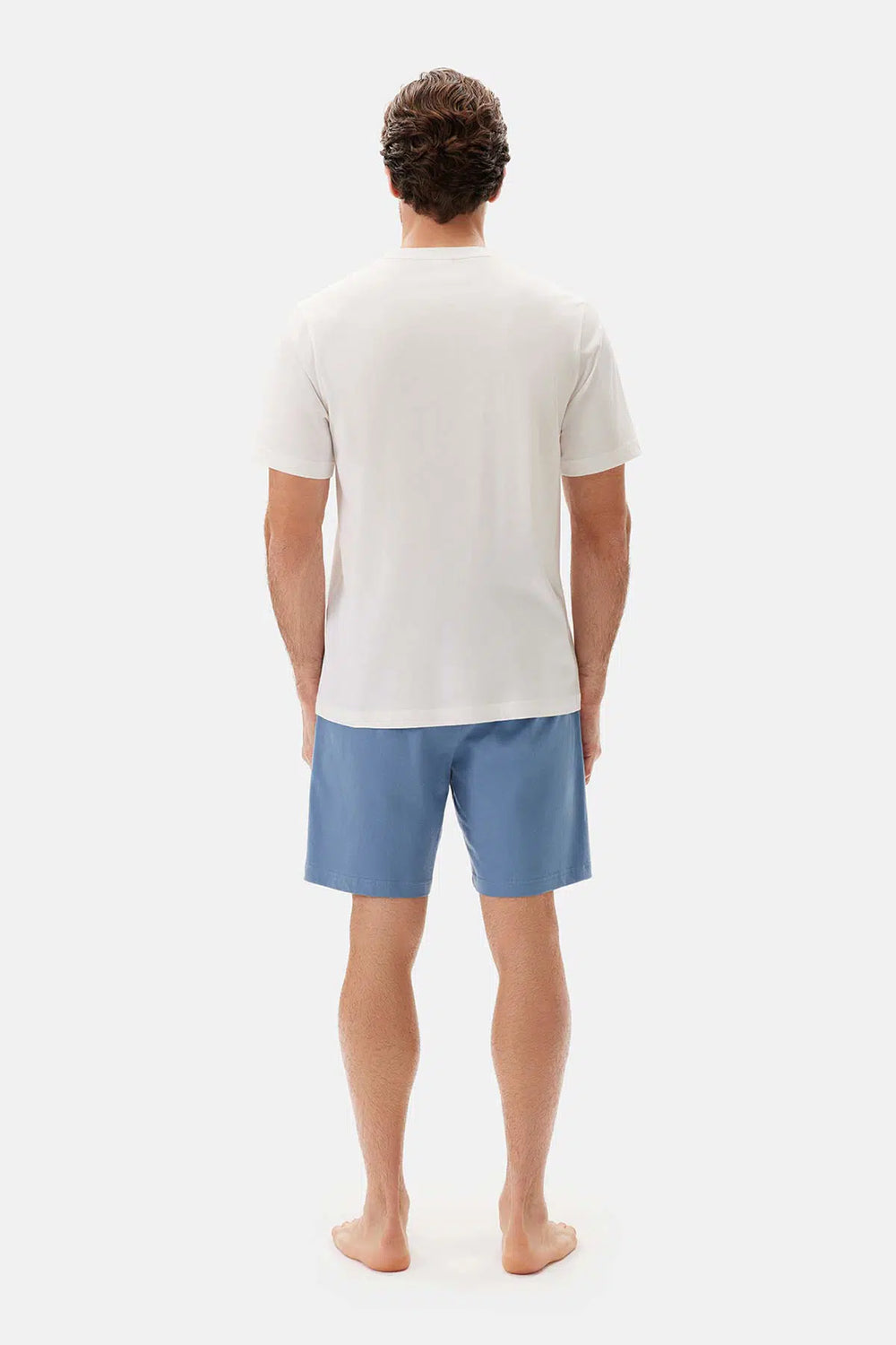 Ekru Bis Yaka Baskılı Kısa Kollu Şort Pijama Takımı