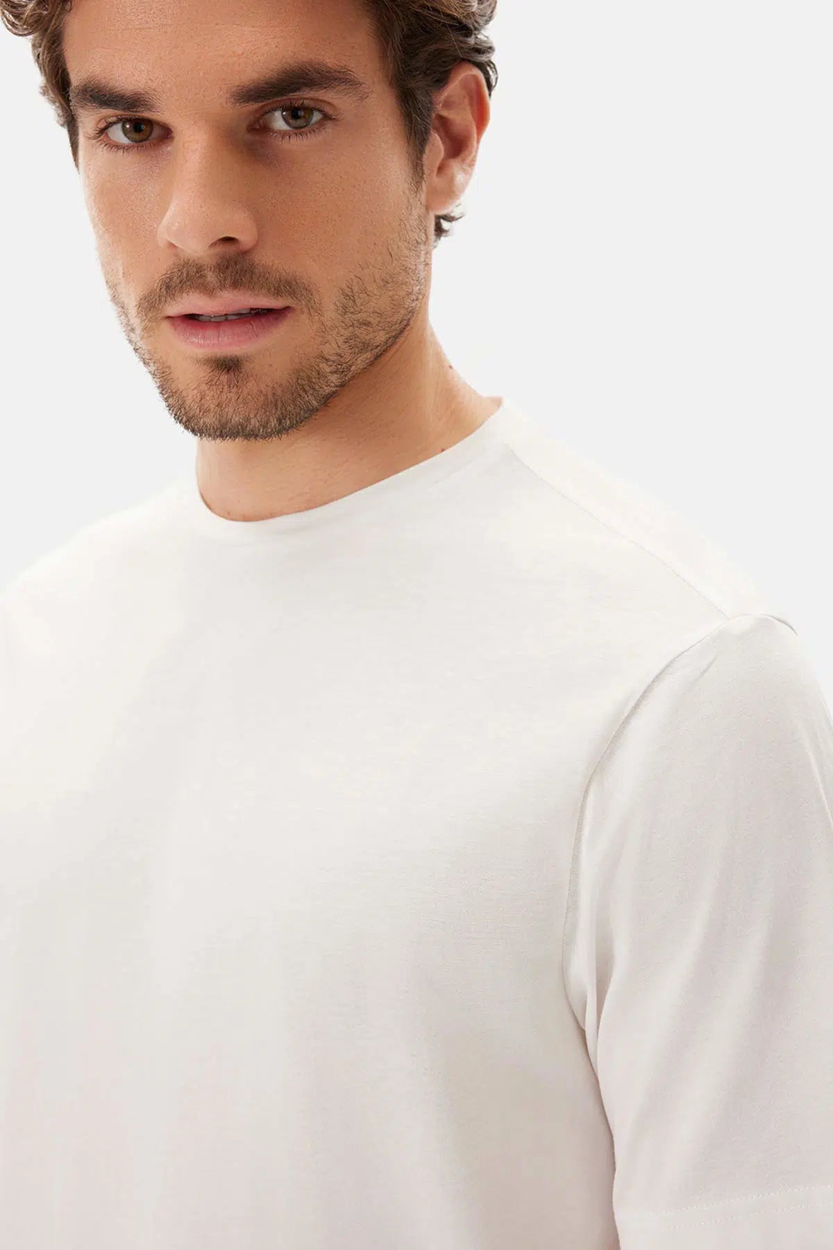 Ekru Bisiklet Yaka Kısa Kollu Tişört Şort Pijama Takımı