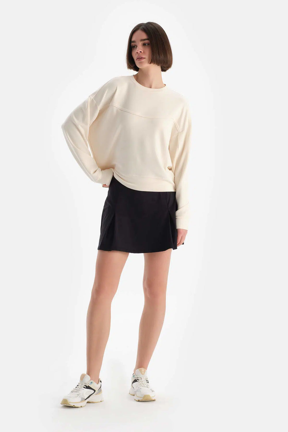 Ekru Dagi Active Kadın Modal Biye Detaylı Sweatshırt