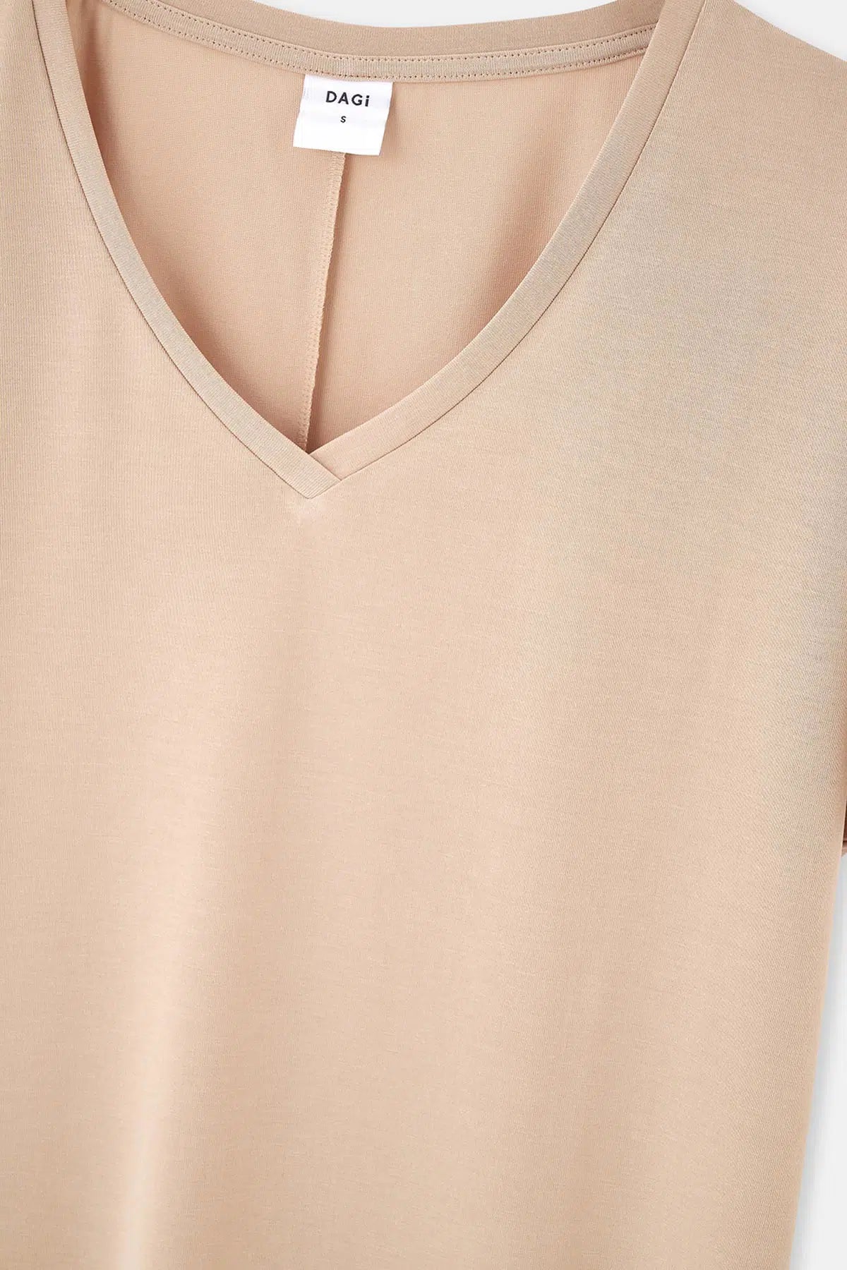 Bej V Yaka Cupro Tişört