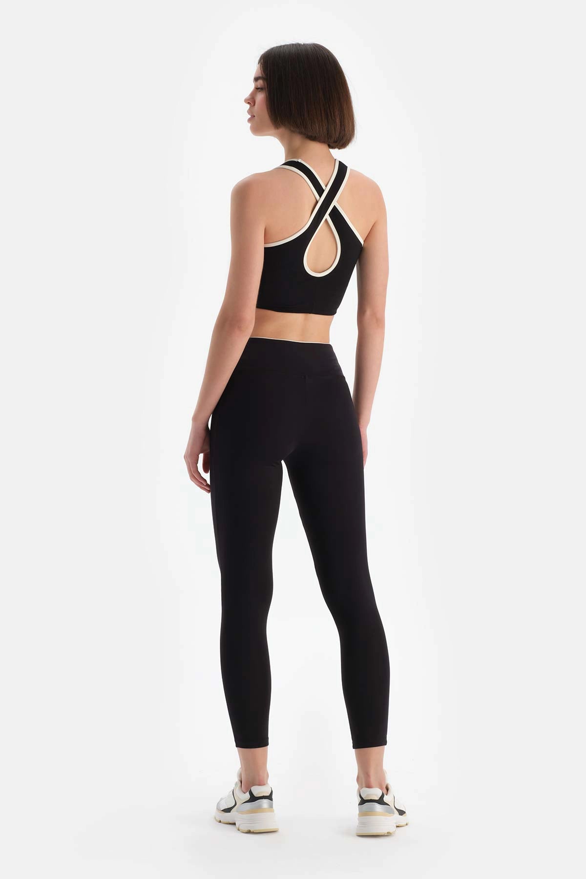 Siyah Dagi Active Kadın Bel Biye Detaylı Tayt