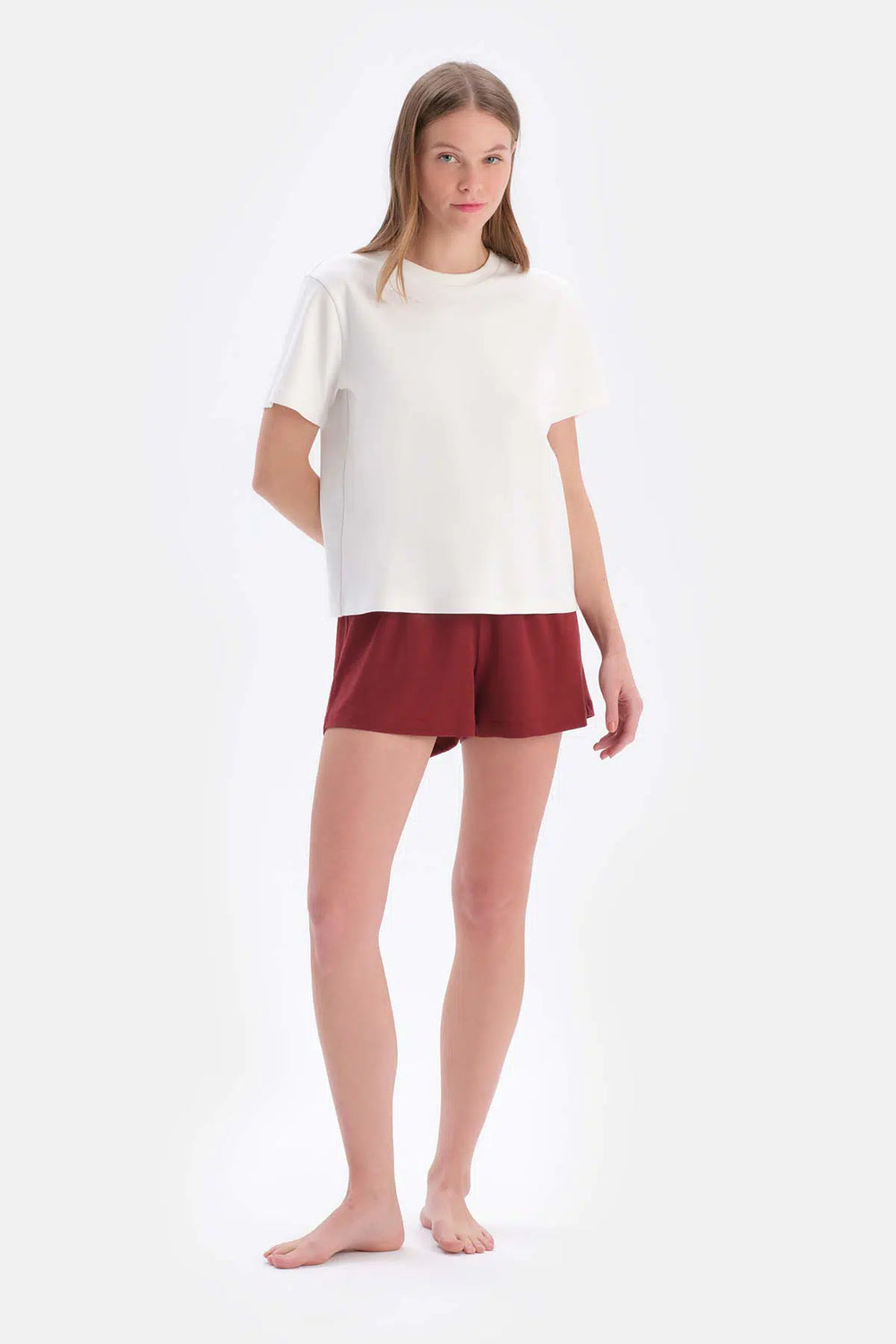 Bordo-Ekru 2'Li Modal Örme Şort