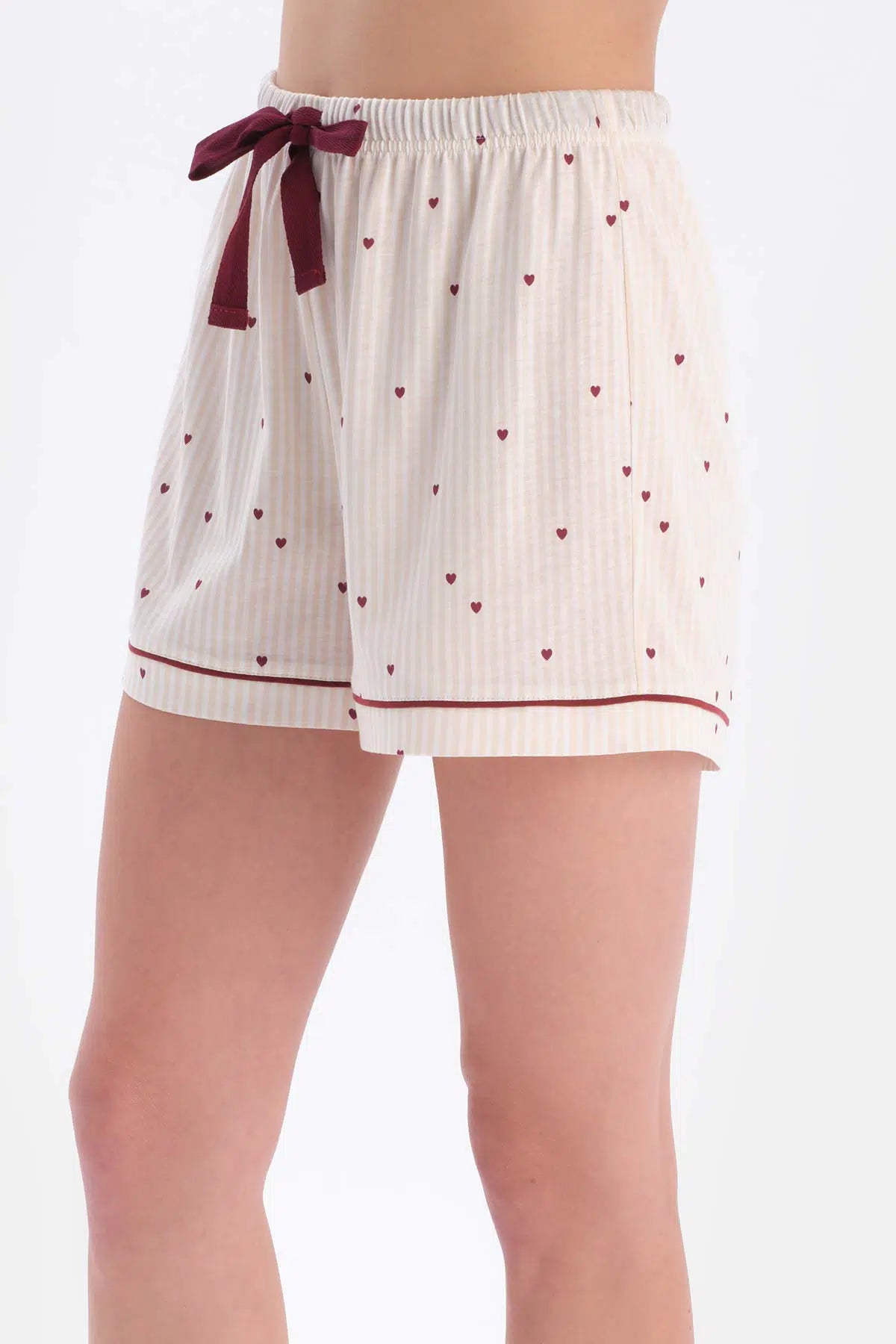 Bordo-Ekru 2'Li Modal Örme Şort