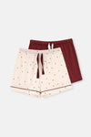 Bordo-Ekru 2'Li Modal Örme Şort