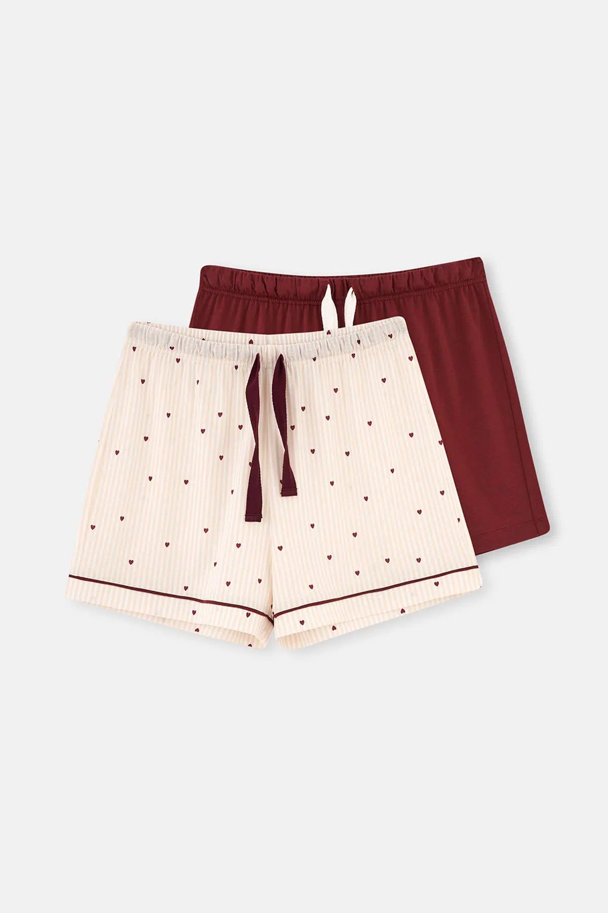 Bordo-Ekru 2'Li Modal Örme Şort
