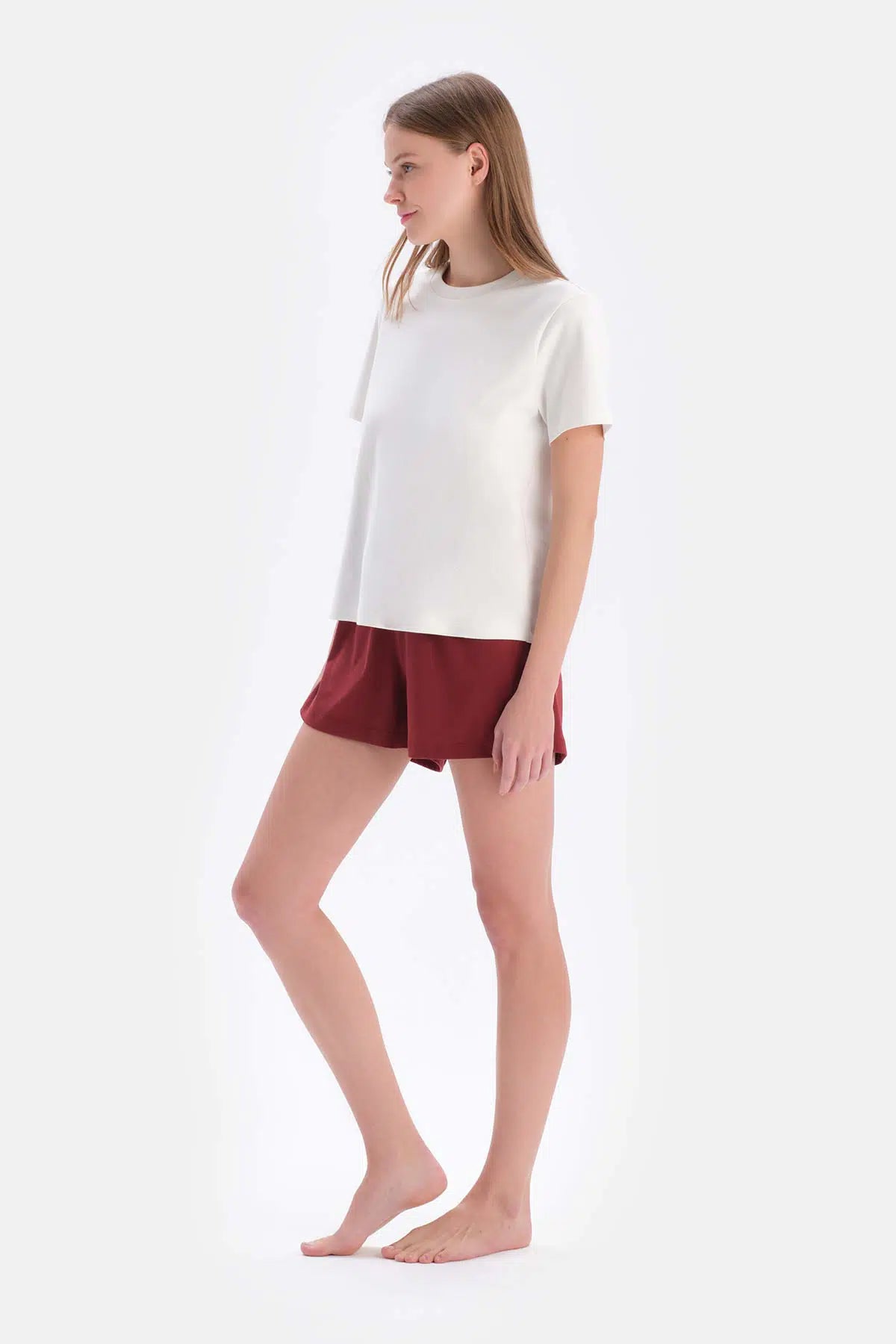 Bordo-Ekru 2'Li Modal Örme Şort