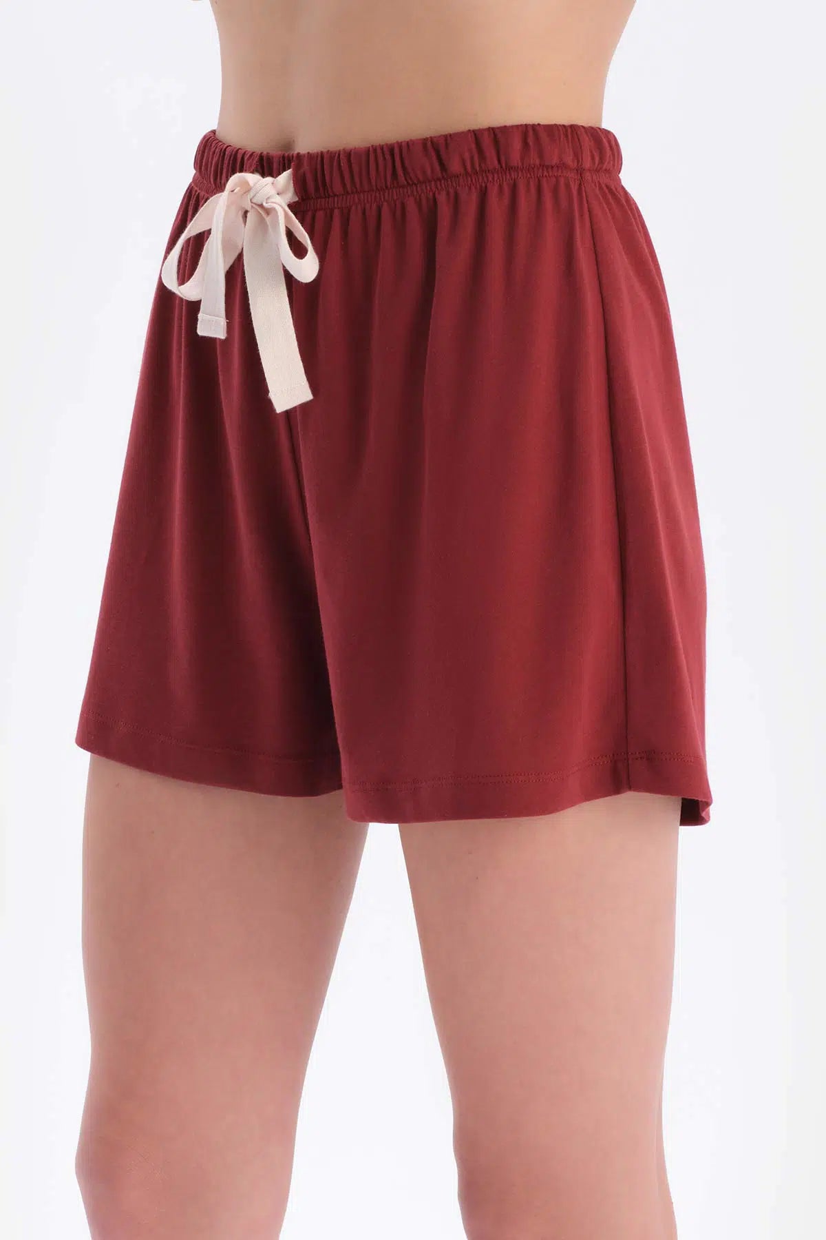 Bordo-Ekru 2'Li Modal Örme Şort