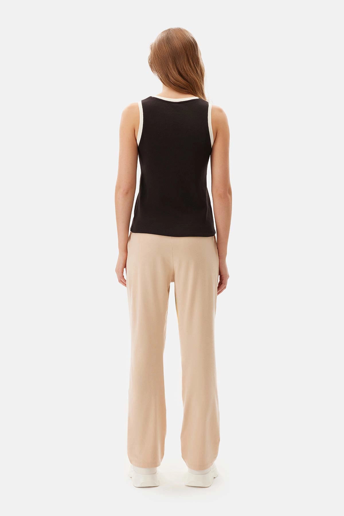 Bej Düz Paça Örme Tek Alt