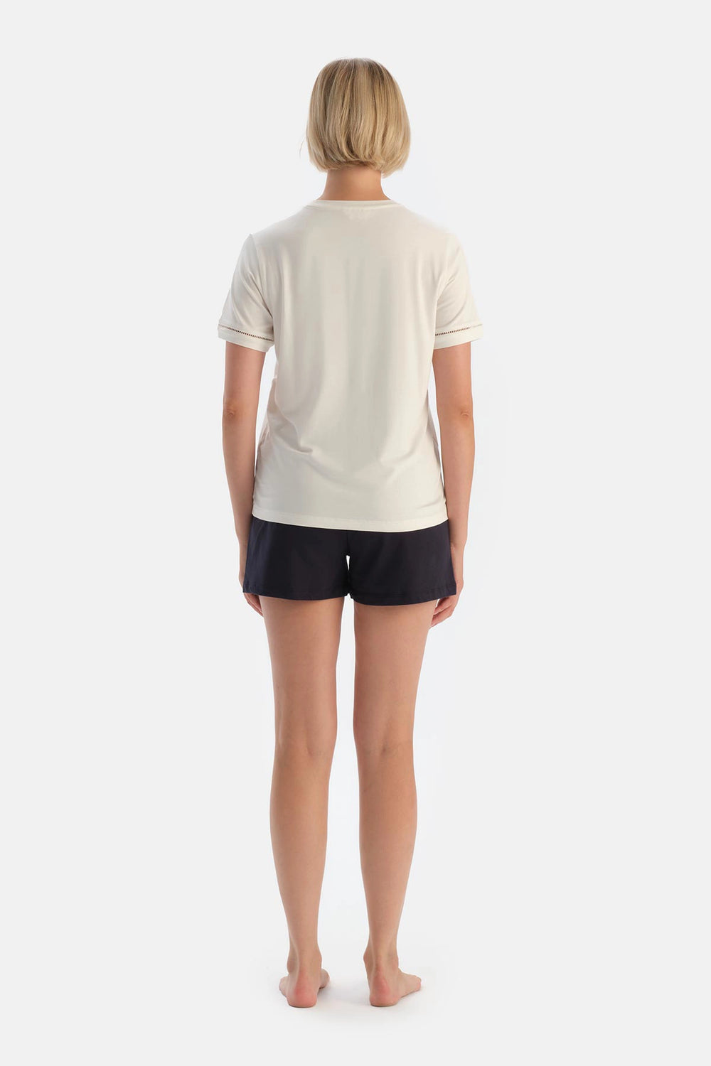 Gri Melanj-Lacivert Baskı Detaylı 2'li Şort Pijama Altı