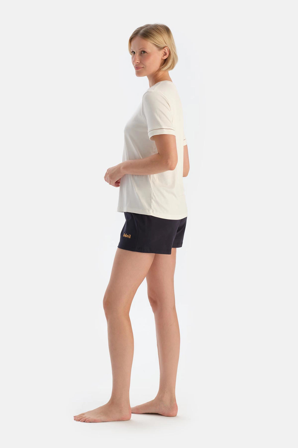 Gri Melanj-Lacivert Baskı Detaylı 2'li Şort Pijama Altı