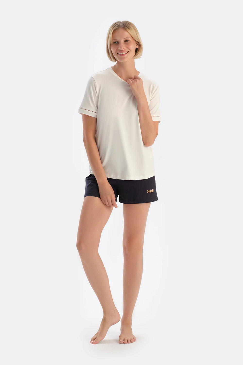 Gri Melanj-Lacivert Baskı Detaylı 2'li Şort Pijama Altı