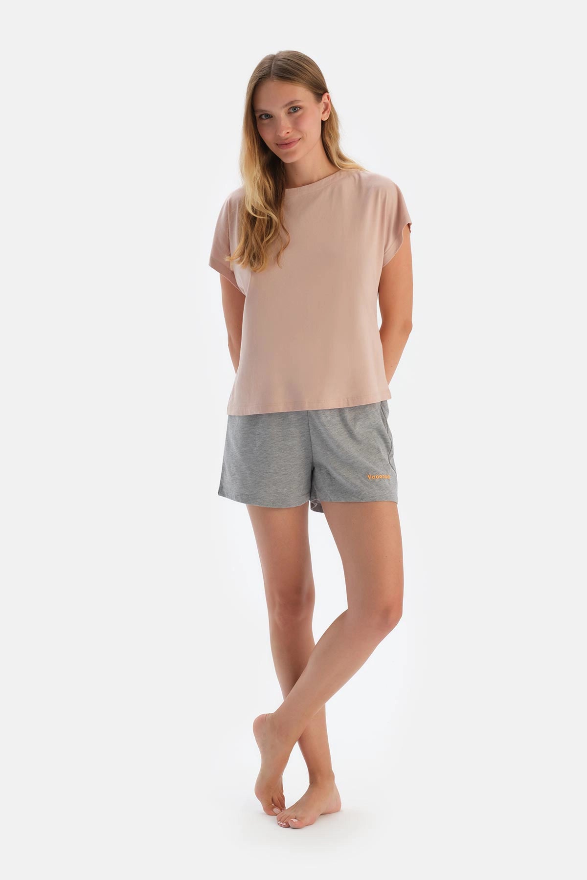 Gri Melanj-Lacivert Baskı Detaylı 2'li Şort Pijama Altı