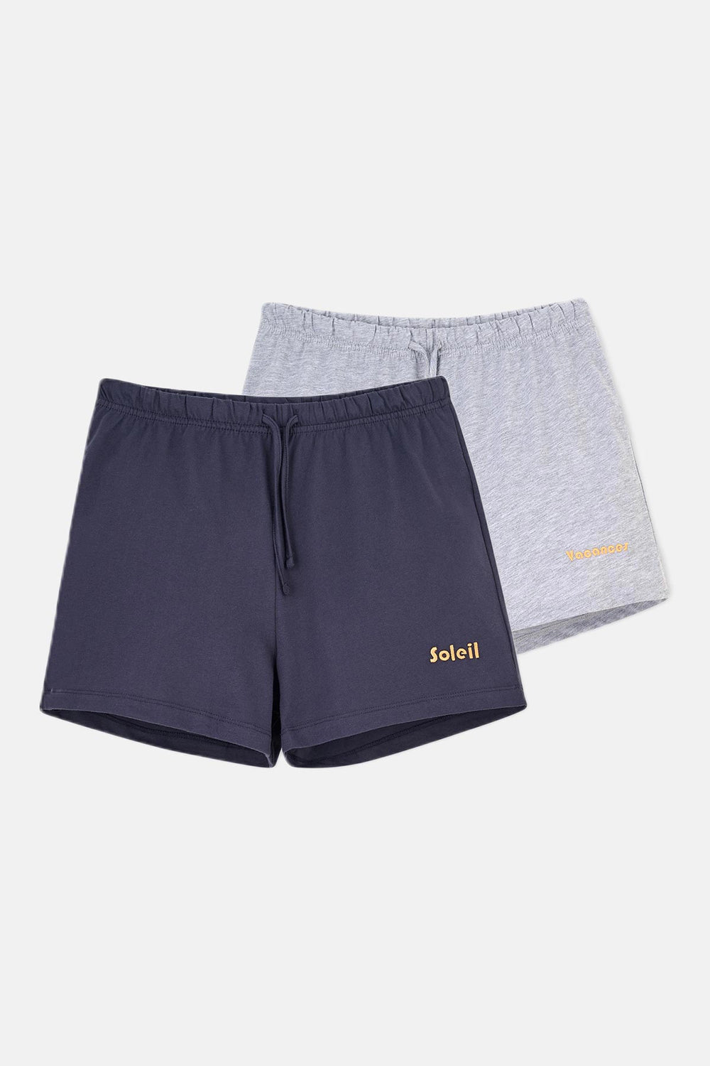 Gri Melanj-Lacivert Baskı Detaylı 2'li Şort Pijama Altı