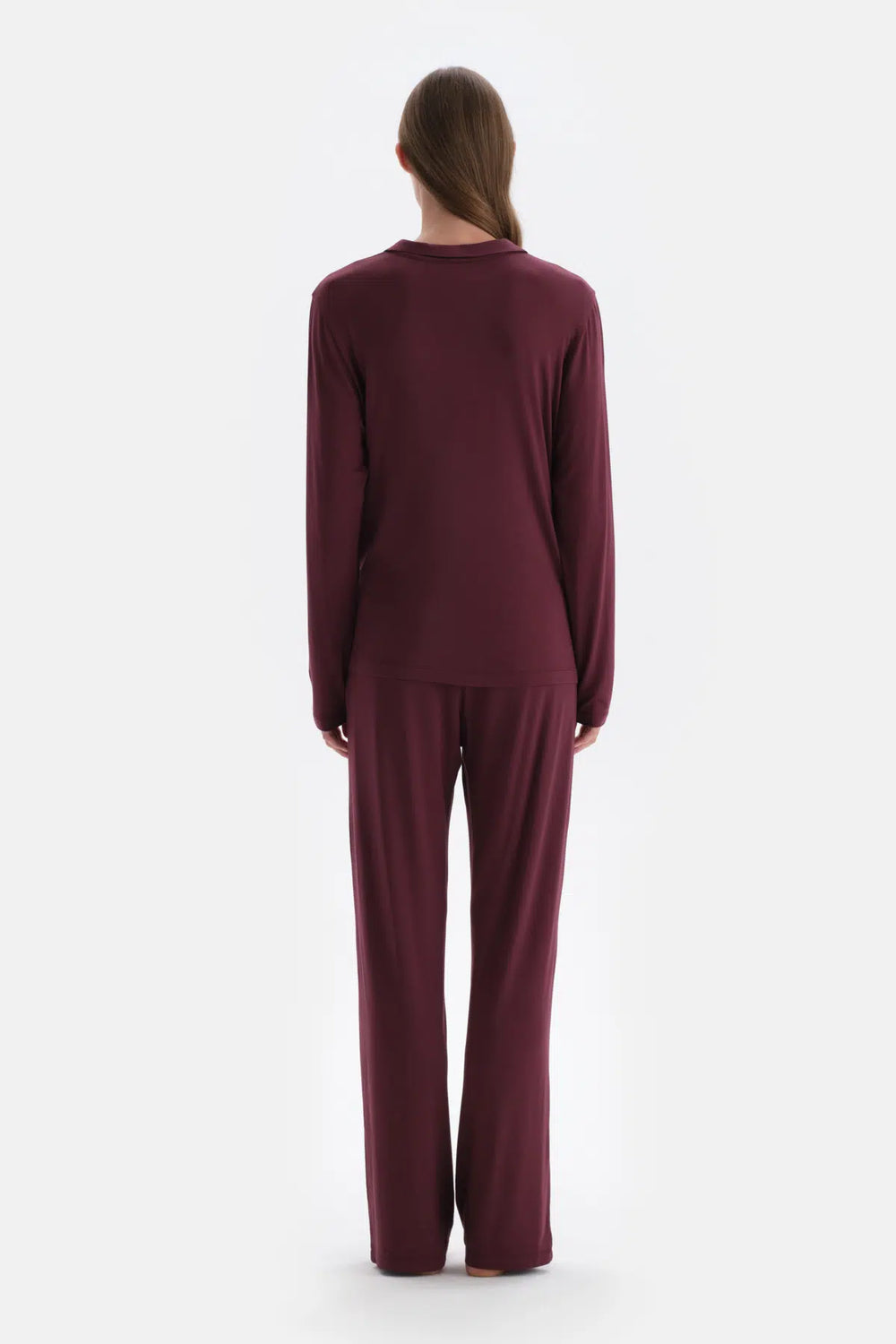 Bordo Basic Gömlek Yaka Modal Pijama Takımı