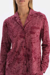 Bordo Şal Desenli Pamuk Modal Gömlek Pantolon Pijama Takımı