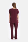 Bordo Dantel Garnili Viskon Tişört Pantolon Pijama Takımı