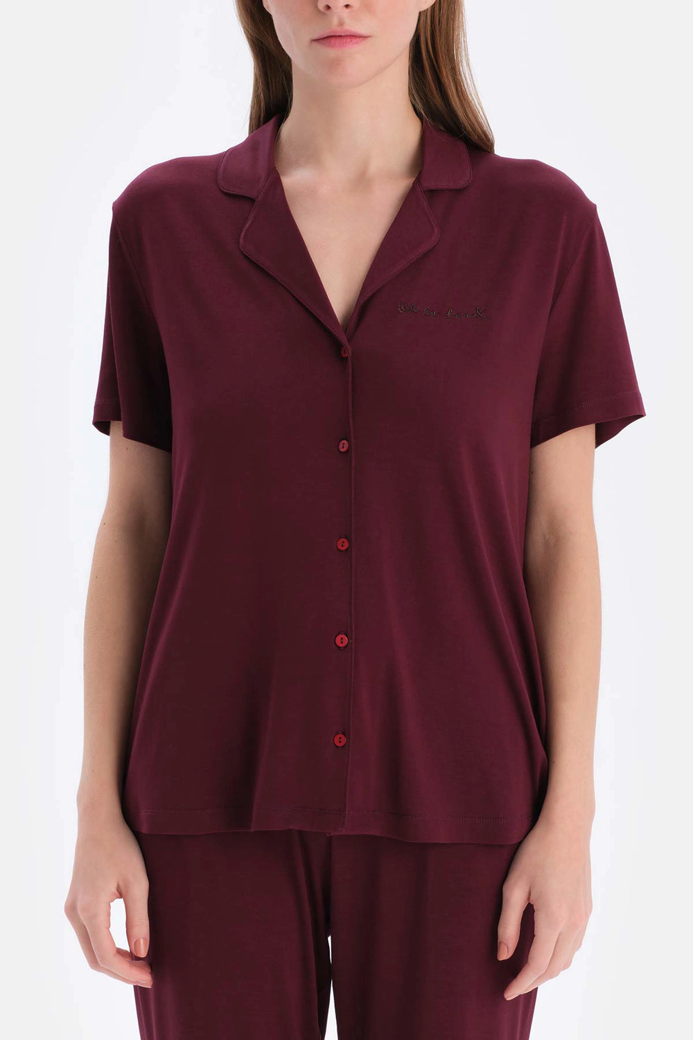 Bordo Viskon Gömlek Pantolon Pijama Takımı