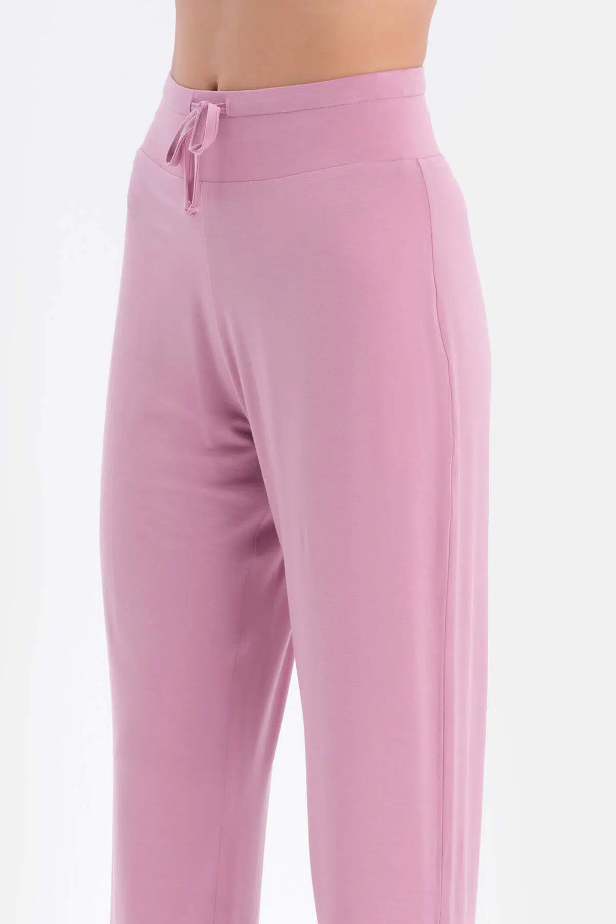 Lila Bisiklet Yaka Kısa Kollu Tişört Jogger Alt Pijama Takımı