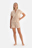 Bej Zebra Desenli Gömlek Yaka Şortlu Pijama Takımı