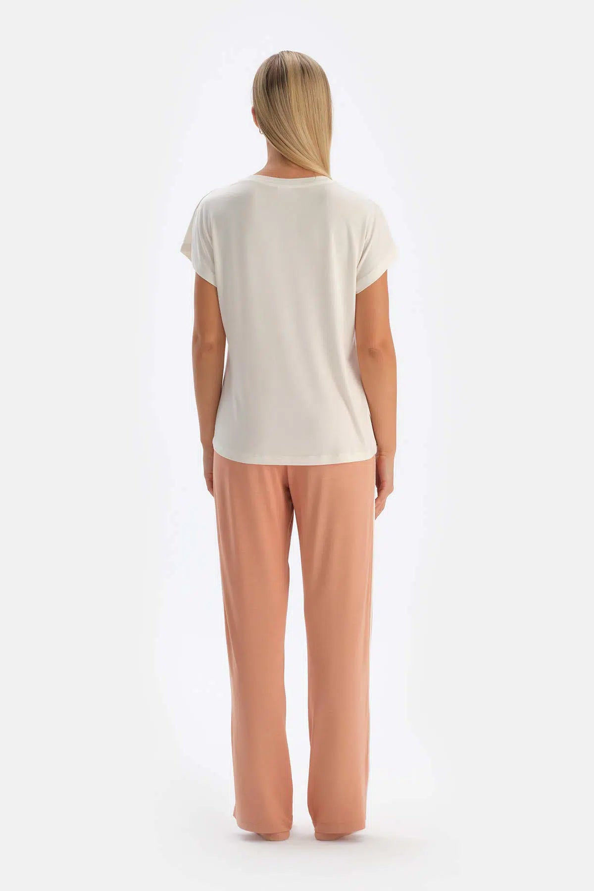 Kırık Beyaz Baskılı Modal Pijama Takımı