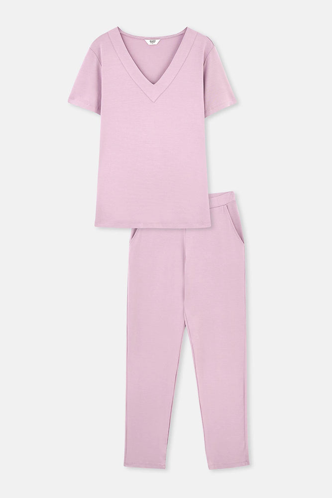Gül Kurusu V Yaka Viskon Pijama Takımı
