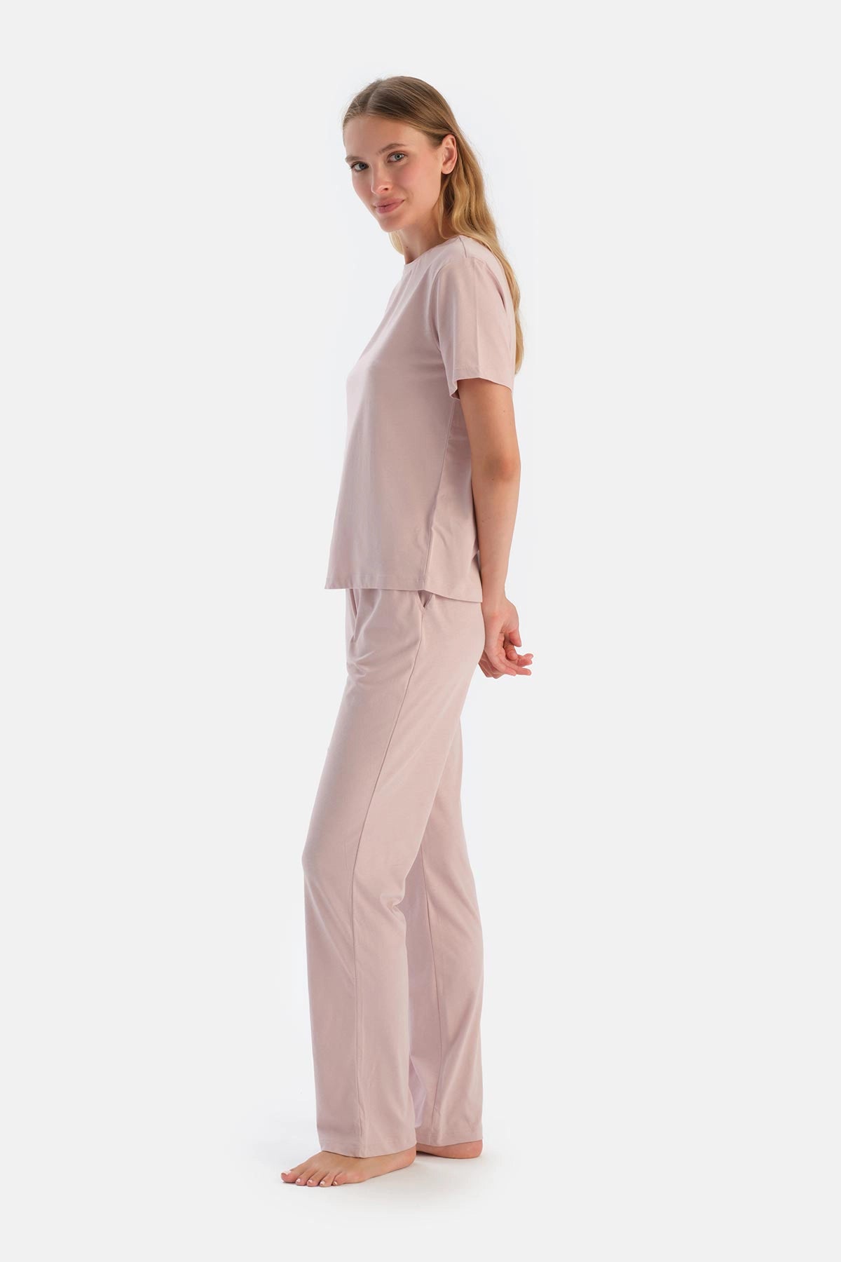 Pembe Bisiklet Yaka Düşük Kol Celliant Pijama Takımı